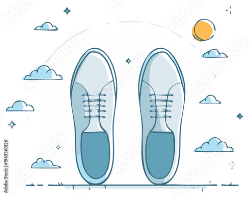 Shoes illustration with clouds, sun, and stars