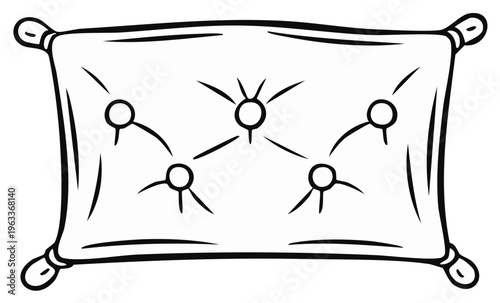 Hand drawn illustration of a tufted decorative pillow with corner ties