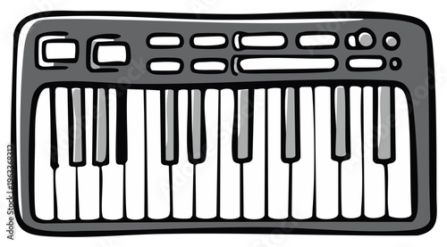 Cartoon Illustration of a Digital Keyboard Instrument Isolated