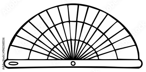Open fan with radiating lines and a solid base in a minimalist line art style
