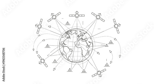 Globe with satellites orbiting around earth.