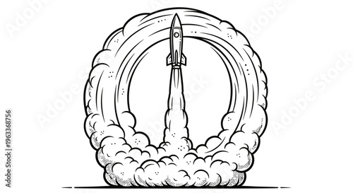 Rocket Ship Launching Into Space.