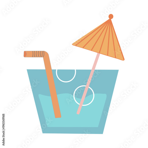 Refreshing Tropical Drink with a Straw and Umbrella