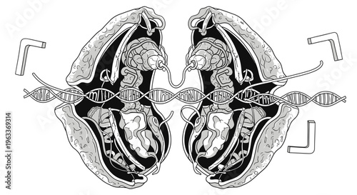Human Lungs with DNA Helix Inside.