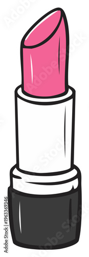 Cartoon lipstick illustration, pink cosmetic product isolated