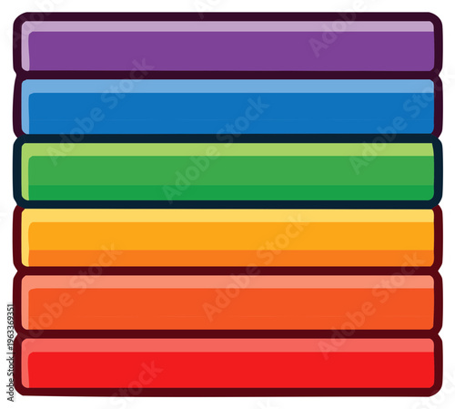 Vibrant glossy rainbow colored horizontal rectangular bars stacked cheerfully