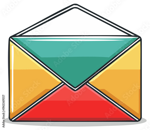 Colorful cartoon envelope with a sealed flap and vibrant color blocks