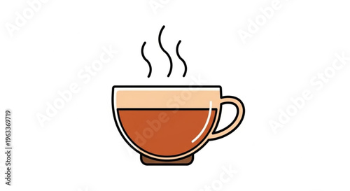 Steaming hot cup of coffee or tea in a modern transparent mug with rising vapor isolated on white background for breakfast or afternoon beverage concept