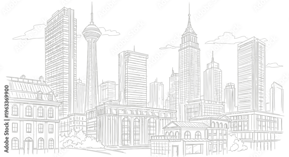 Fototapeta premium City Skyline with Modern Skyscrapers.