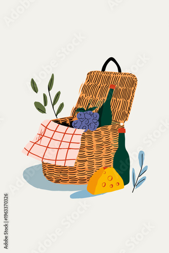 Open Woven Rattan Picnic Basket with Fruits