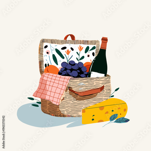 Open Woven Rattan Picnic Basket with Fruits