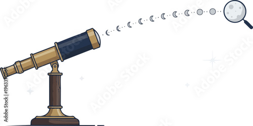 Simplified Tabletop Astronomical Telescope Pointing Toward Dotted Line Path Of Moon Orbit In Night Sky Scientific Observation Concept Graphic