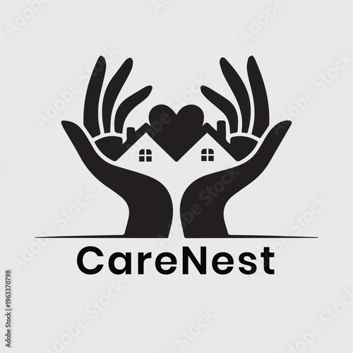 Care Nest Logo Hands Protecting Home with Heart