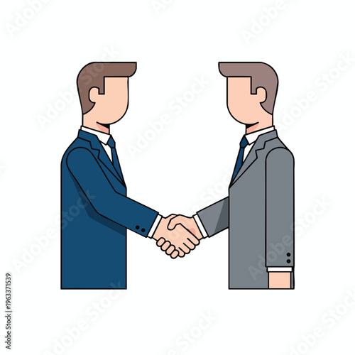 Two stylized men in suits shake hands, symbolizing agreement or partnership