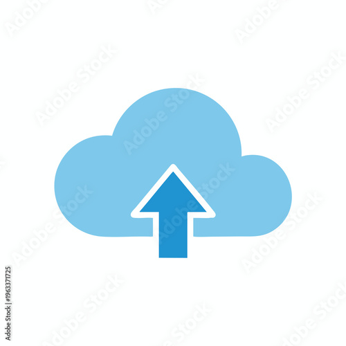 Simple graphic icon of a blue cloud with an upward-pointing arrow in white outline