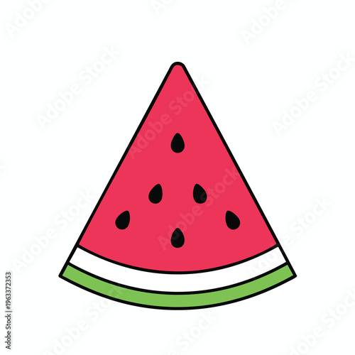A simple, bright illustration of a slice of watermelon with seeds