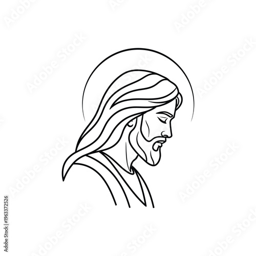 jesus christ vector illustration with halo and serene expression for christian faith and religious iconography design projects.