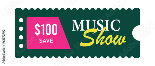 Music Show Ticket Voucher with Discount Offer and Barcode Coupon for Event Promotion Design
