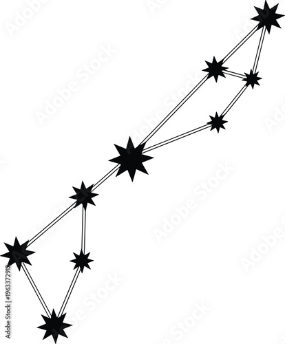 Minimalist Celestial Star Constellation Silhouette Vector Featuring Interconnected Astrological Stars and Double Lined Night Sky Mapping for Astronomy Enthusiasts and Zodiac Logo Design