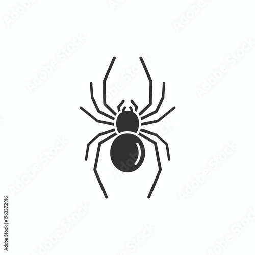 A minimalist silhouette of a spider with a rounded abdomen on a white background