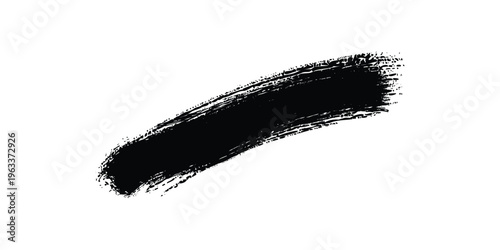 Black ink brush stroke and paint smear on transparent background with rough edge and textured detail, hand painted art design element.