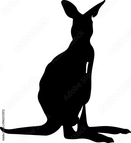 Kangaroo silhouette isolated on white background, wild animal vector illustration.