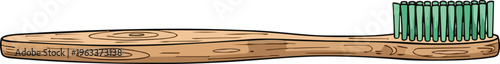 Sustainable Dental Care Product Featuring A Natural Bamboo Wooden Toothbrush With Refreshing Minty Green Eco Friendly Bristles On A Minimalist Isolated Background