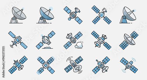 Set of Satellite and Space Communication Icons