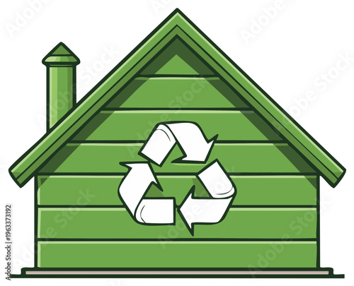 Eco friendly home with recycle symbol, green energy house, environmentally conscious living, sustainability concept, illustration