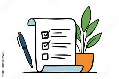 Checklist Planning Concept To Do List Pen Plant Productivity Organization Vector Illustration