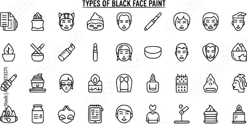 Face Painting, Makeup  Beauty Icons: Character Faces, Cosmetics,  Tools Outline Set