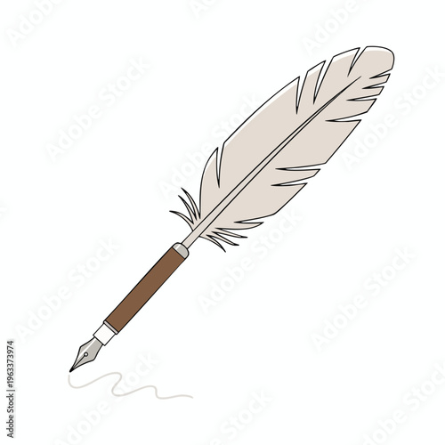 Detailed illustration of a quill pen writing on a white background