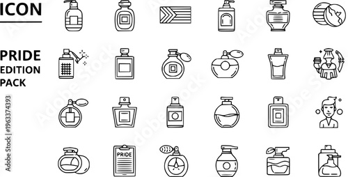 Pride Edition Pack Icons: Perfume Bottles, Dispenser, Cosmetics, and Fragrance Collection