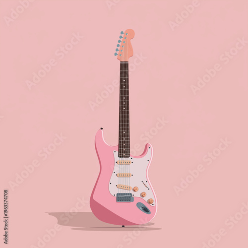 Pink Electric Guitar: A stylish and vibrant electric guitar stands in isolation, its sleek design and pastel color palette embodying the fusion of music and art.