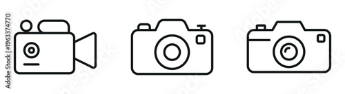 Camera Icon Set – Outline and Minimal Symbols for Photography, Media, and Digital Content Design