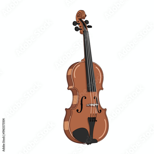 Elegant brown string instrument with scroll, f-holes, bridge, chinrest, and tuning pegs