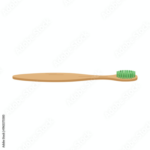 A simple, minimalist illustration of a wooden toothbrush with green bristles