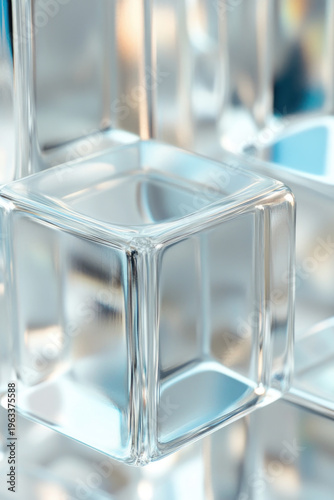 A collection of transparent glass cubes arranged vertically, offering a sense of depth and dimension