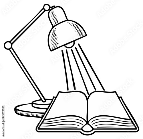 Open Book and Table Lamp Illustration Study Learning Reading Lamp Light