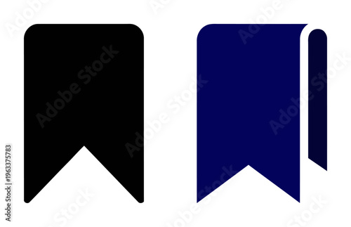 Bookmark icons in flat and folded styles for saving content | black and blue vector illustration | minimalist design for web interface