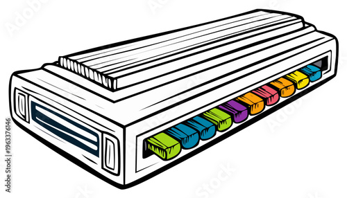 Retro Electronic Keyboard Illustration with Colorful Keys