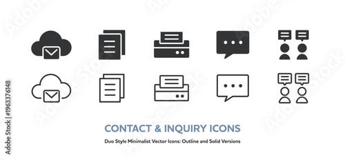 コミュニケーションのアイコンです。クラウドとメール、書類、プリンター等のベクターアイコンセットです。