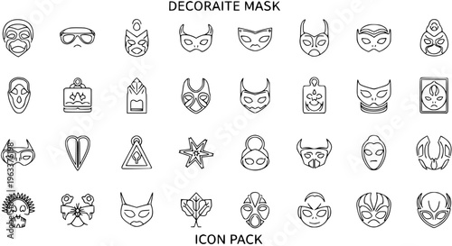 Decorative Mask Icon Pack: A Diverse Collection of Stylized Face Covers for Design Projects