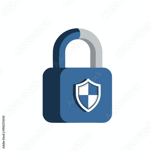 A blue padlock icon with a shield in the center on a white background