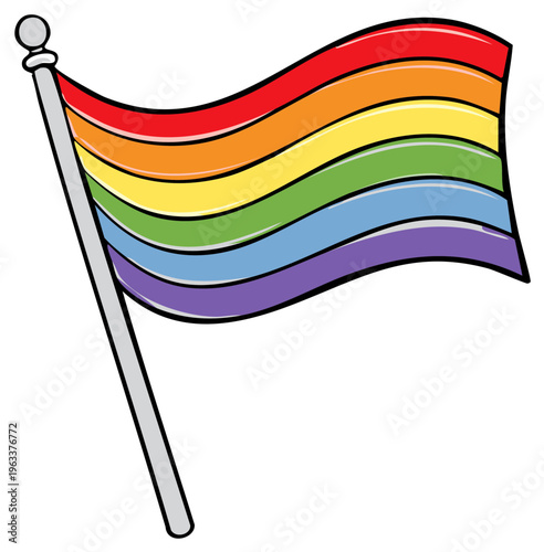 Vibrant Rainbow Flag Waving in the Breeze Represents Diversity and Inclusion Symbol of Pride Illustration