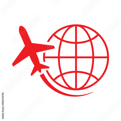 Airplane Globe Travel Icon with Flight Path for Global Aviation Tourism and Transport Design