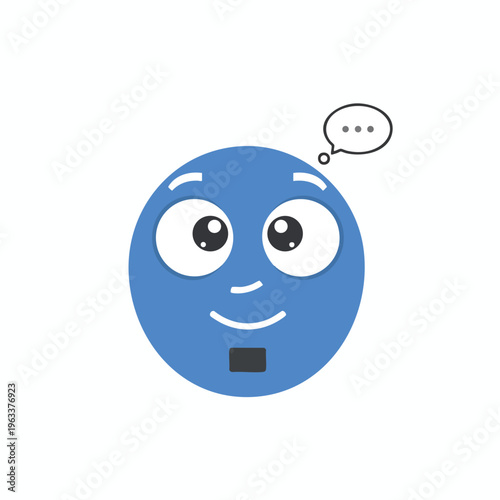 A blue cartoon face with wide eyes and a speech bubble showing dots