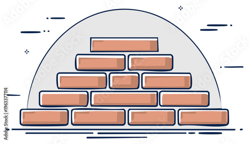 Illustration of a brick wall forming a dome shape within a rounded archway
