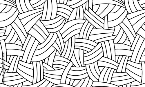 Black and white abstract hand drawn interweaving line pattern background. monochrome minimalist.