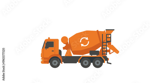 Orange Cement Mixer Truck Vector Illustration Isolated on White Background